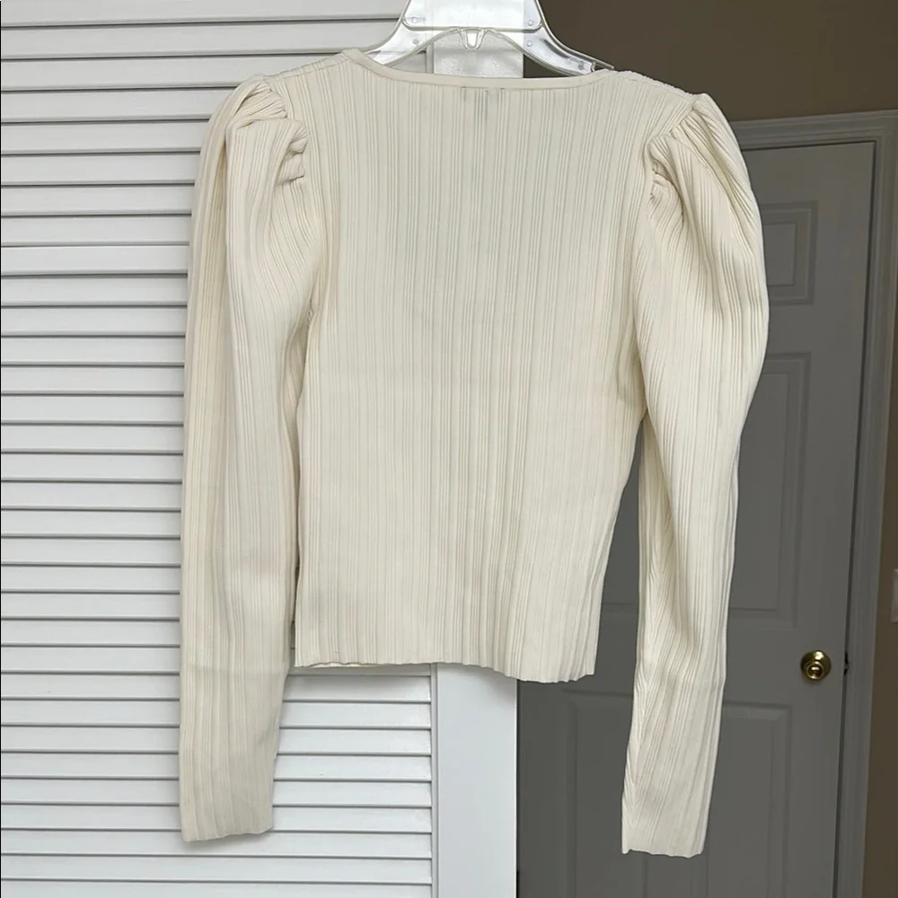 Express Cream Ribbed Fitted Blouse - Picture 3 of 4